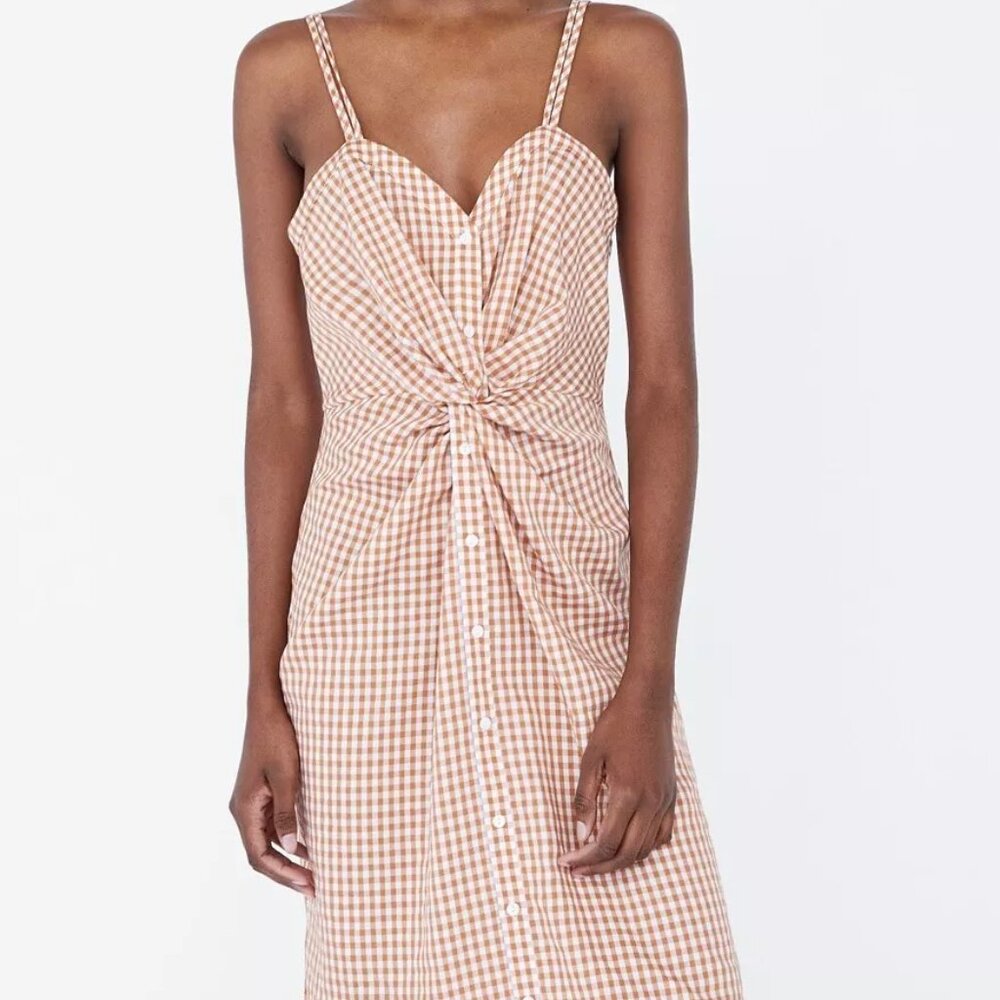 ZARA CHECKERED DRESS WITH KNOT DETAIL V NECK SIZE L NEW WITH TAGS - Picture 4 of 10